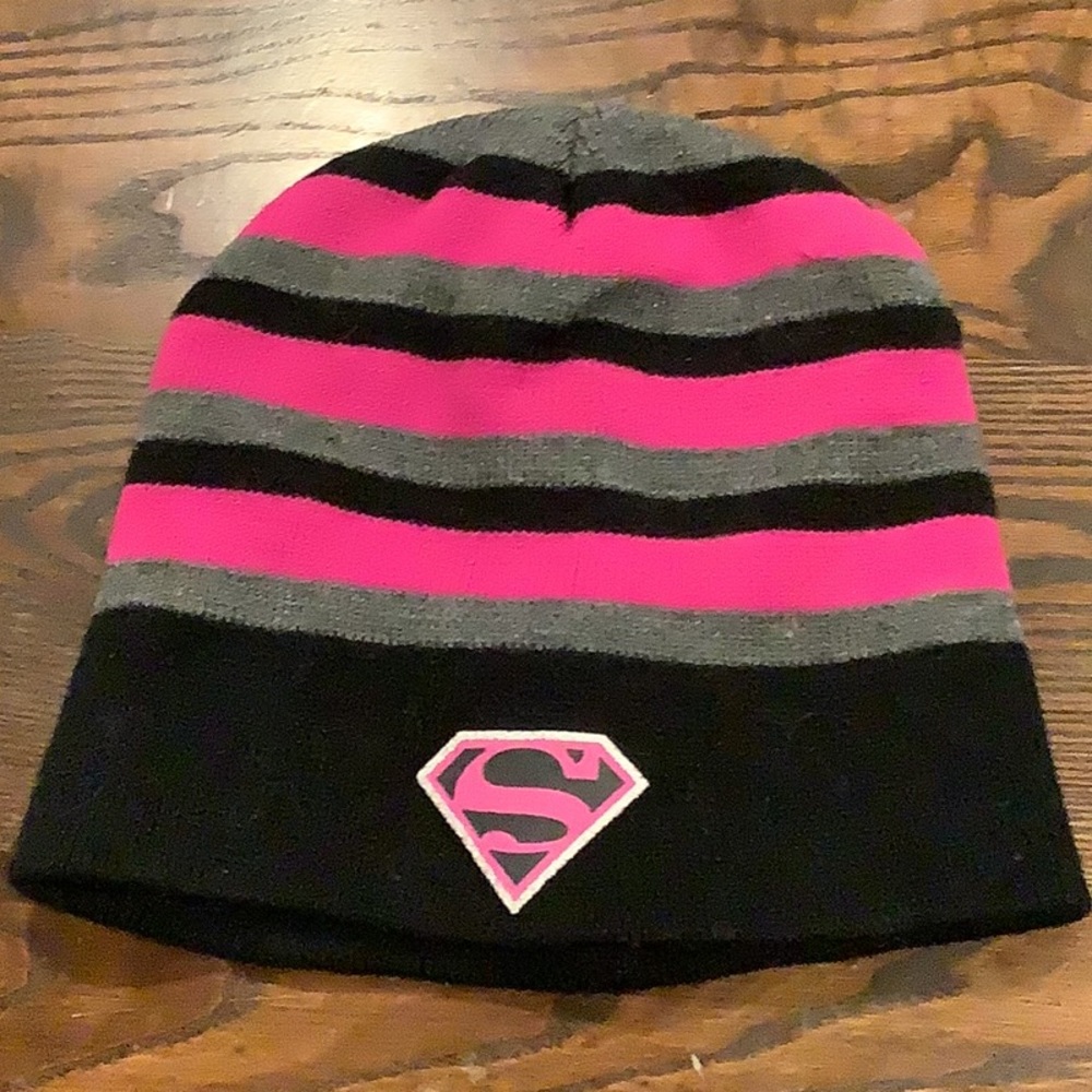 Pink Supergirl Beanie Hat Girls Style 14750 Acrylic